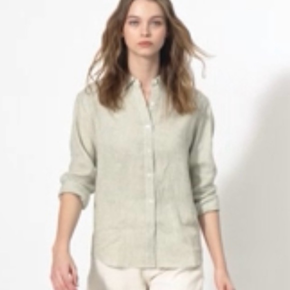 Uniqlo Tops - Uniqlo Linen Green Gingham Shirt Women’s Size Small Picnic Cottagecore Spring